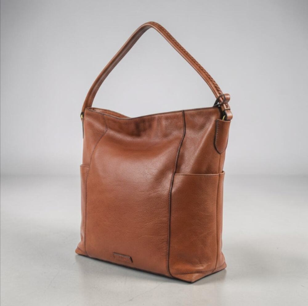 FOSSIL Jori Cow Leather Hobo Bag Exterior Pockets Brown Office Everyday Timeless